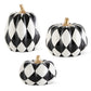 Black & White Harlequin Pumpkins w/Gold Stems (3 Sizes)