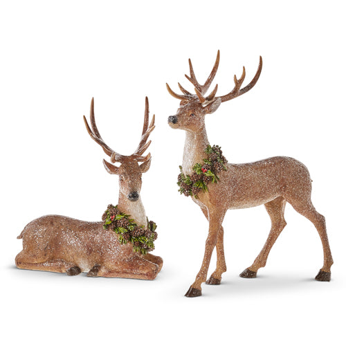 Glittered Deer w/Wreath (Set of 2)