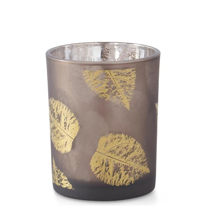 Brown Mirrored Interior Votives w/Gold Birch Leaves