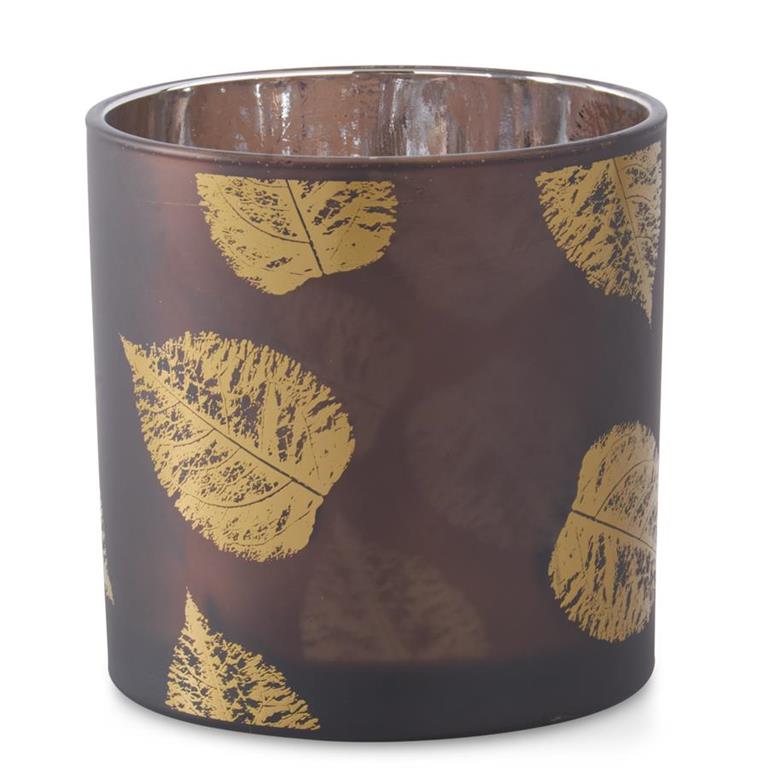 Brown Mirrored Interior Votives w/Gold Birch Leaves