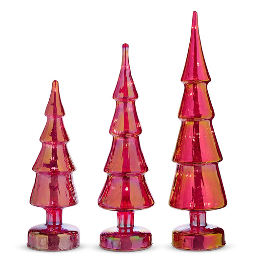 Lighted Red Iridescent Glass Trees (3 Sizes)