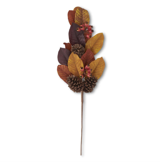 Fall Magnolia & Berry Stem w/Pinecone