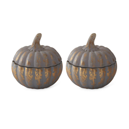 Matte Blue Gold Gilded Pumpkin Poured Candle (2 Scents)