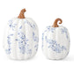 White w/Blue Floral Ceramic Pumpkins (2 Sizes)