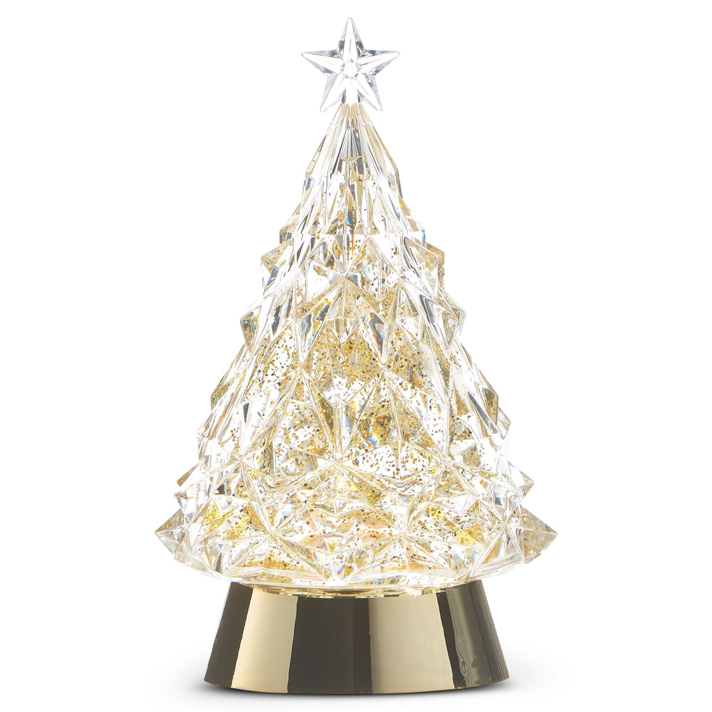 Lighted Tree With Gold Swirling Glitter
