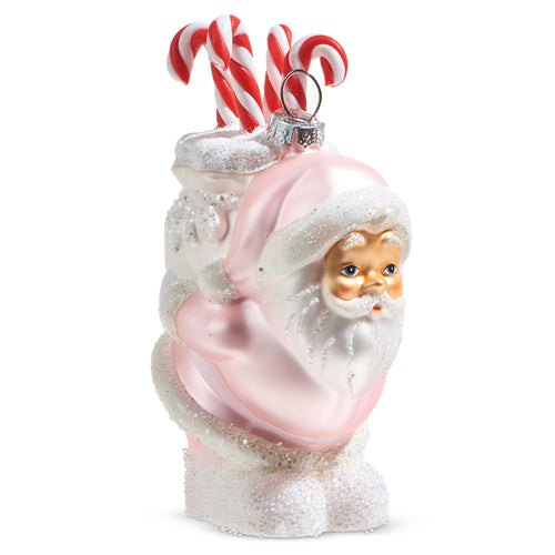 Pink Santa w/Candy Canes Ornament