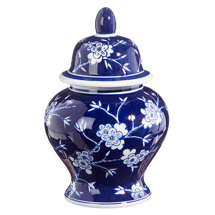 Blue w/White Floral Ginger Jar