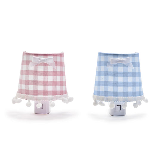 Gingham Nightlight w/Bow and Pom Pom Trim in Gift Box (2 Colors)