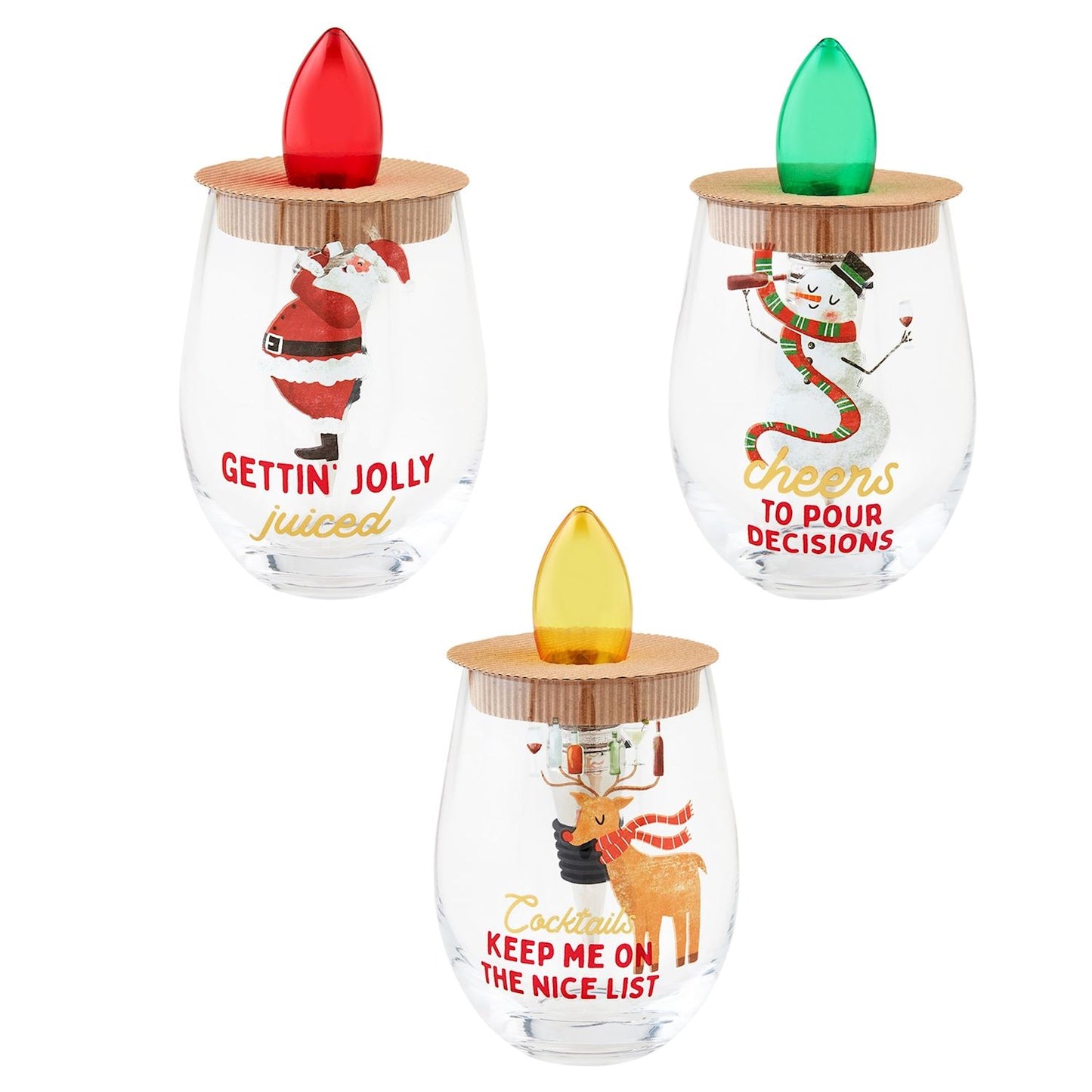 Christmas Light-Up Wine Glass & Stopper Sets (3 Styles)