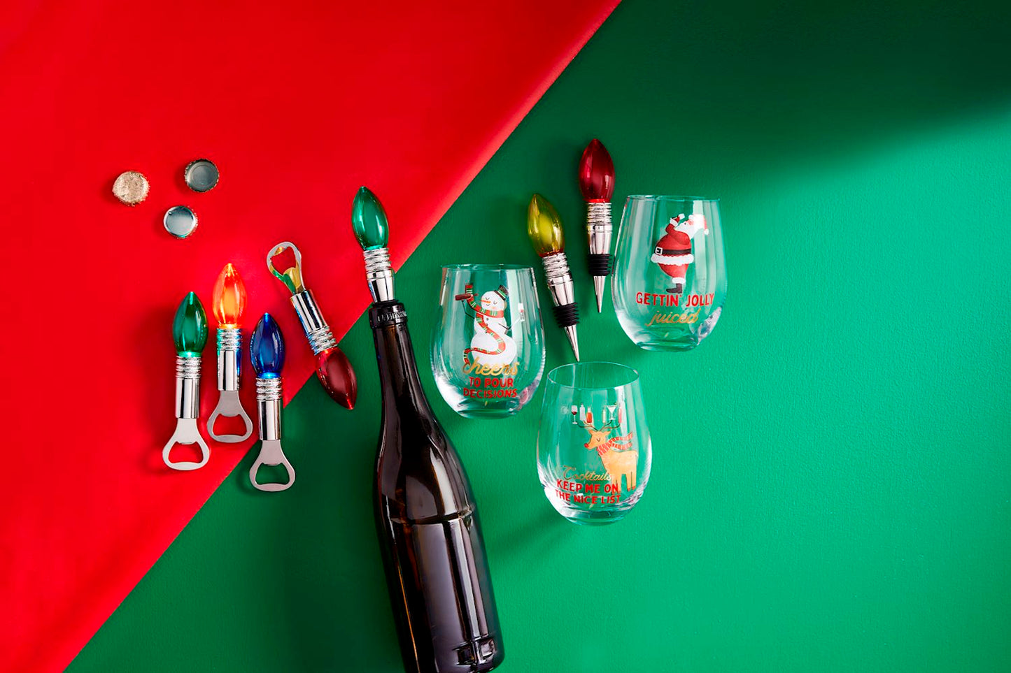 Christmas Light-Up Wine Glass & Stopper Sets (3 Styles)