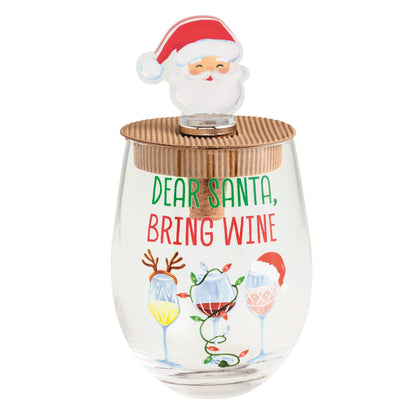 Christmas Wine Glass & Stopper Set (3 Styles)