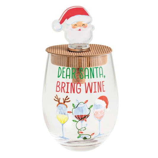 Christmas Wine Glass & Stopper Set (3 Styles)
