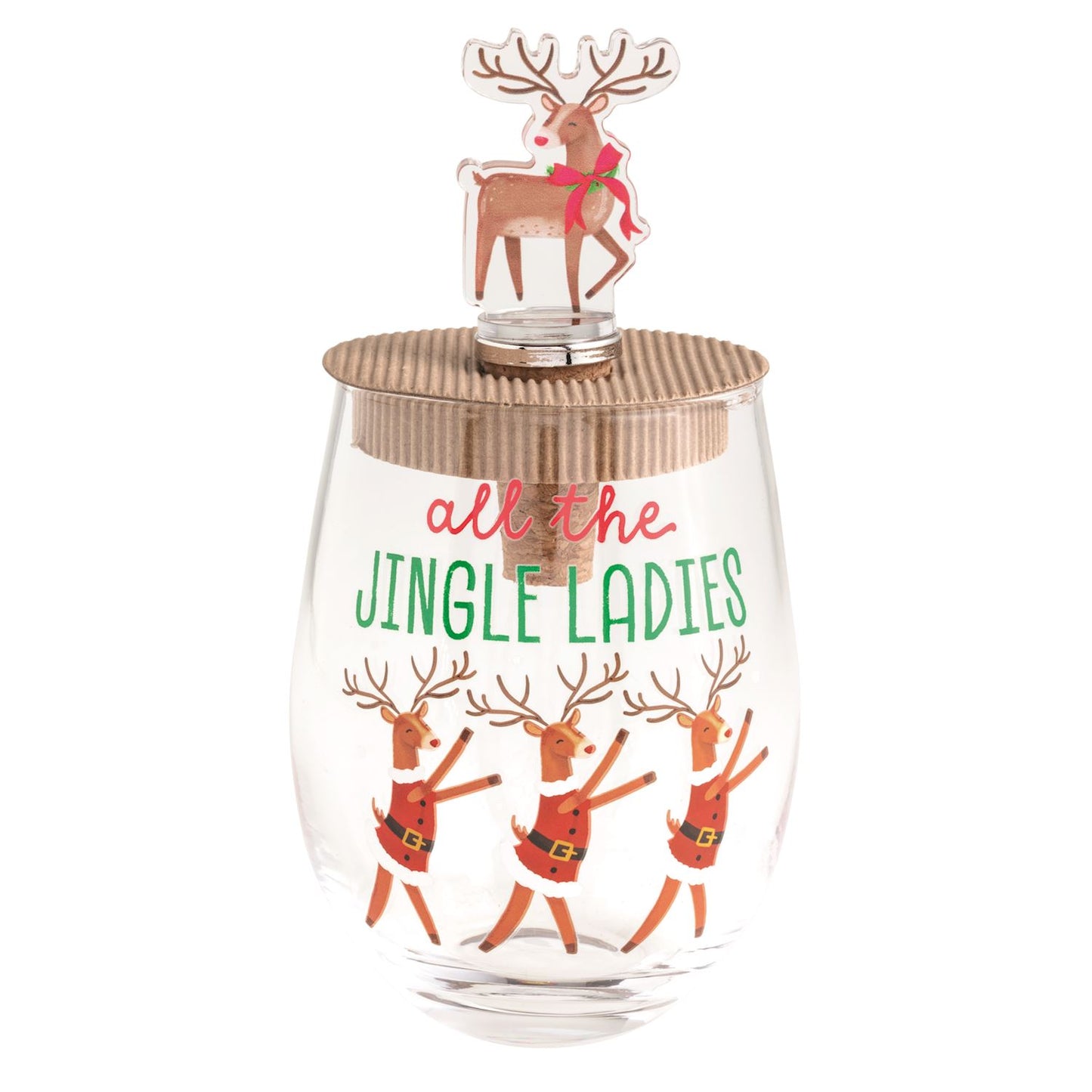 Christmas Wine Glass & Stopper Set (3 Styles)