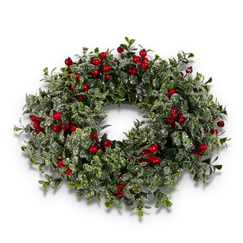 Iced Berry and Boxwood Mini Wreath-Candle Ring