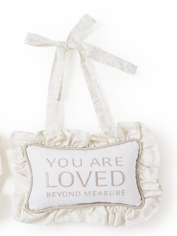 You Are Loved Beyond Measure Embroidered Ruffle Pillow Door Hanger (2 Colors)