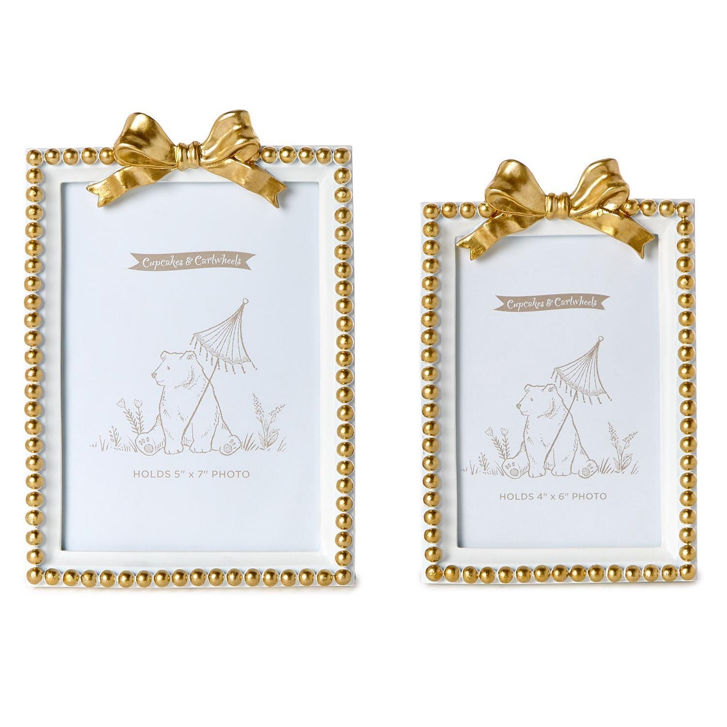 Gold Bow Photo Frame in White (2 Sizes)