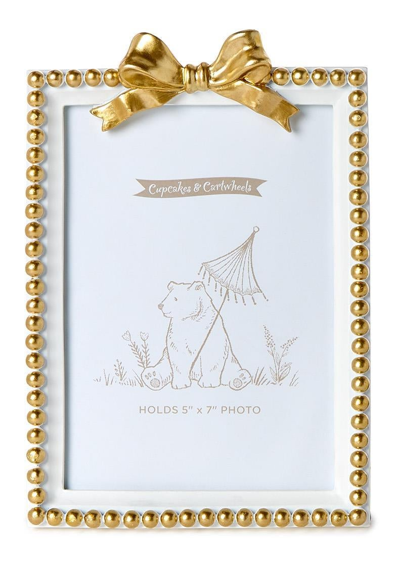 Gold Bow Photo Frame in White (2 Sizes)