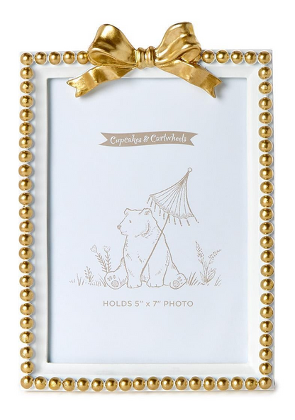 Gold Bow Photo Frame in White (2 Sizes)
