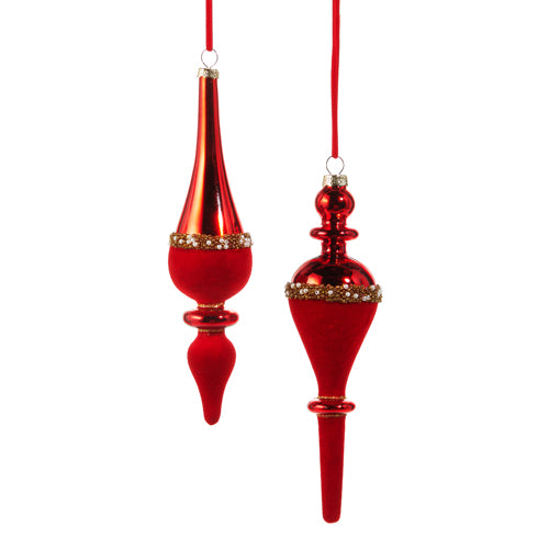 Red Pearl Banded Velvet Finial Ornament ( 2 Styles)