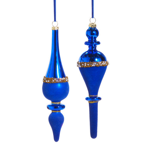 Blue Pearl Banded Velvet Finial Ornament (2 Styles)