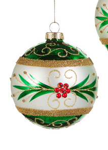 Green and White Embellished Ornament (3 Styles)
