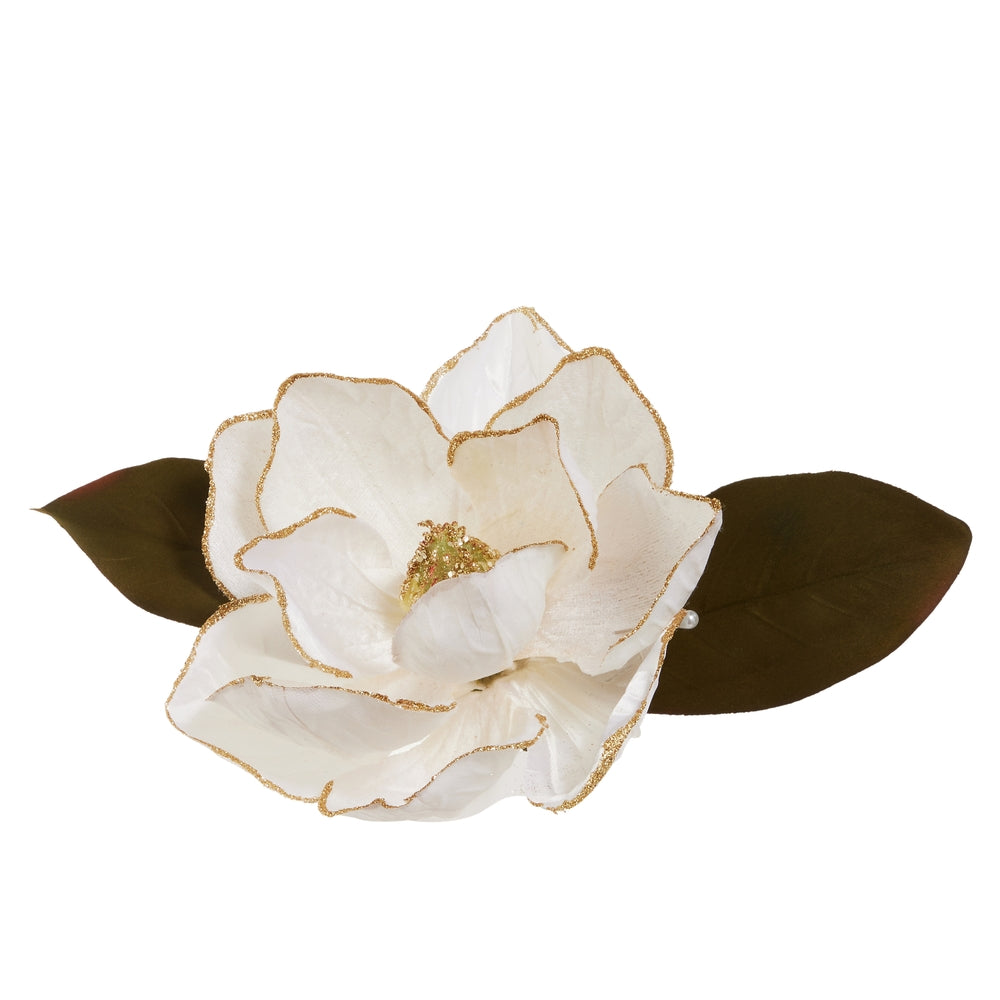 Gold Glitter Magnolia Clip-On Ornament