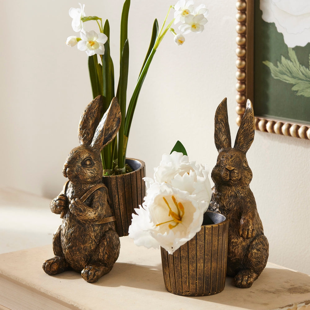 Antique Gold Bunny w/Basket - 8" (2 Styles)