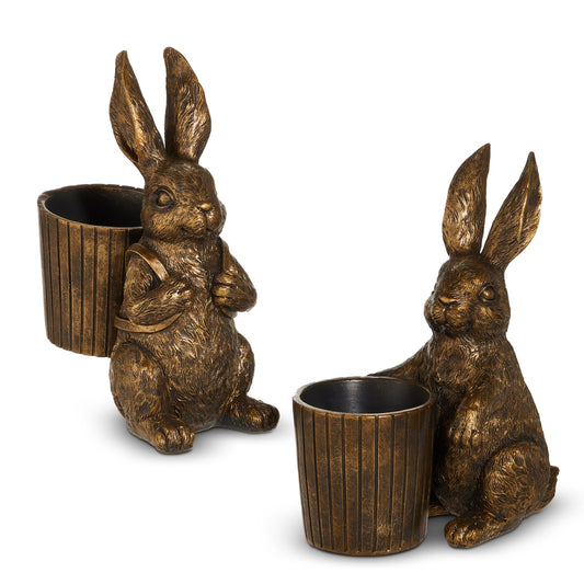 Antique Gold Bunny w/Basket - 8" (2 Styles)