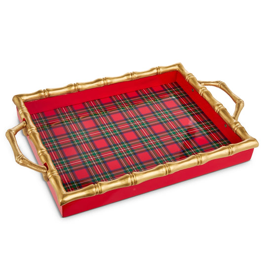 Plaid Gold Bamboo Tray