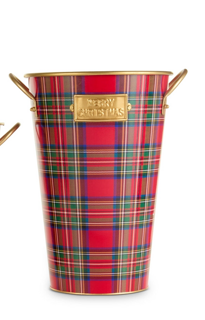 Red, Green and Gold Plaid Bucket Decor (2 Sizes)