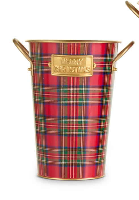 Red, Green and Gold Plaid Bucket Decor (2 Sizes)