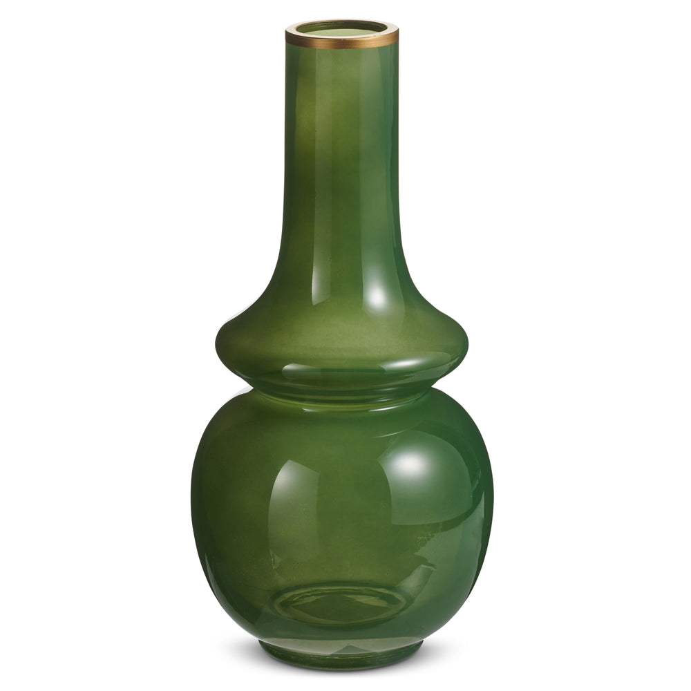 Green Bud Vase w/Gold Rim - 10.5"