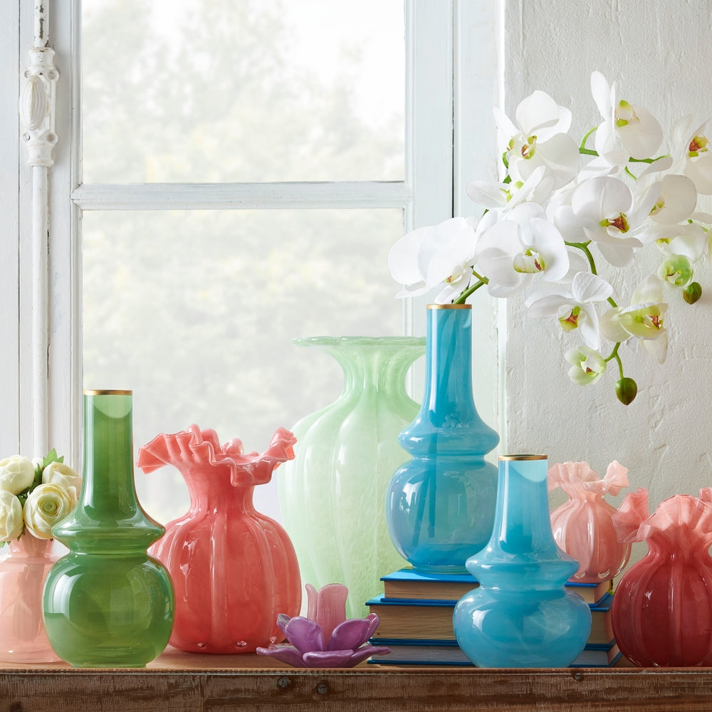 Green Bud Vase w/Gold Rim - 10.5"