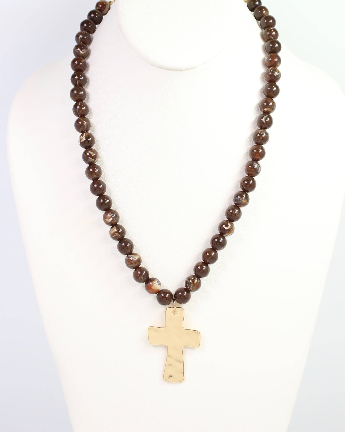 Bakersfield Beaded Cross Necklace Brown: Default