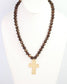 Bakersfield Beaded Cross Necklace Brown: Default