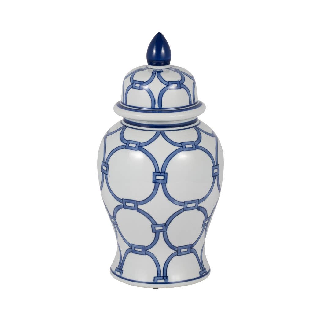 Ceramic Links Lidded Decorative Temple Jar - Blue, 14 in.