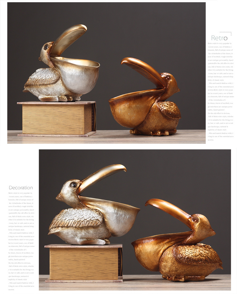 Pelican Resin Storage Bowl Animal Sculpture Home Decor: Dark Green