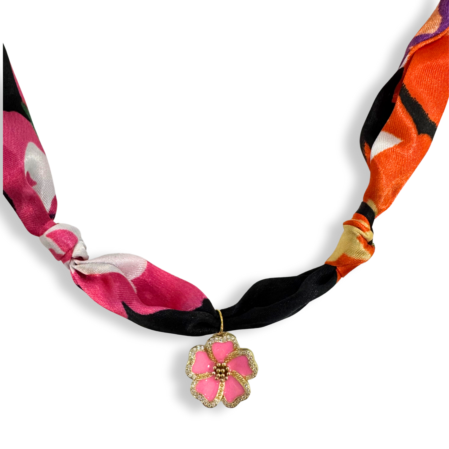 Scarf Bandana Charm Necklaces : Heart CZ - Purple Blue Abstract Scarf