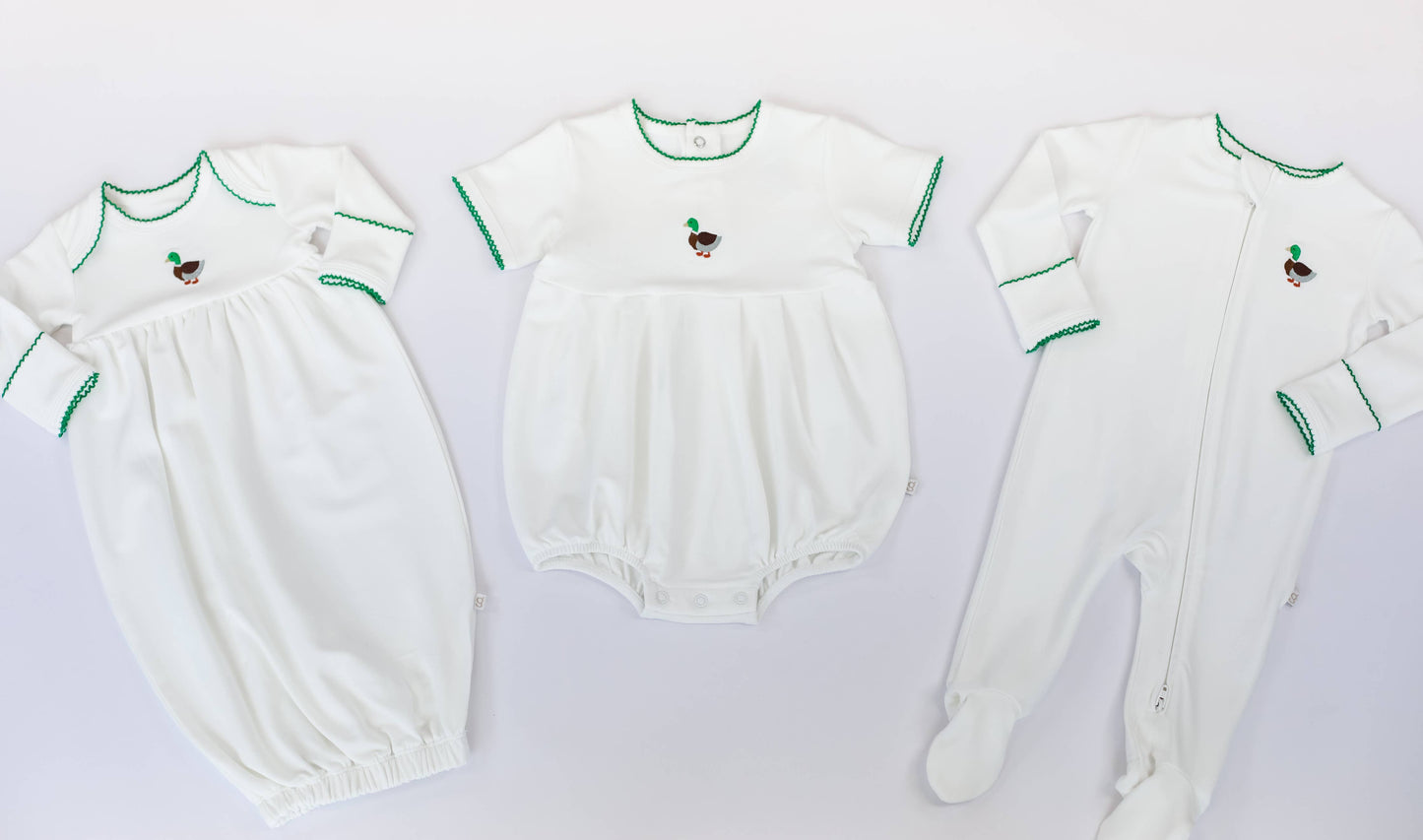 Pip Embroidered Zip Romper -Mallards: 0-3 mo