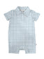 Short Sleeve Polo Romper -Blue Gingham: 6-12 mo