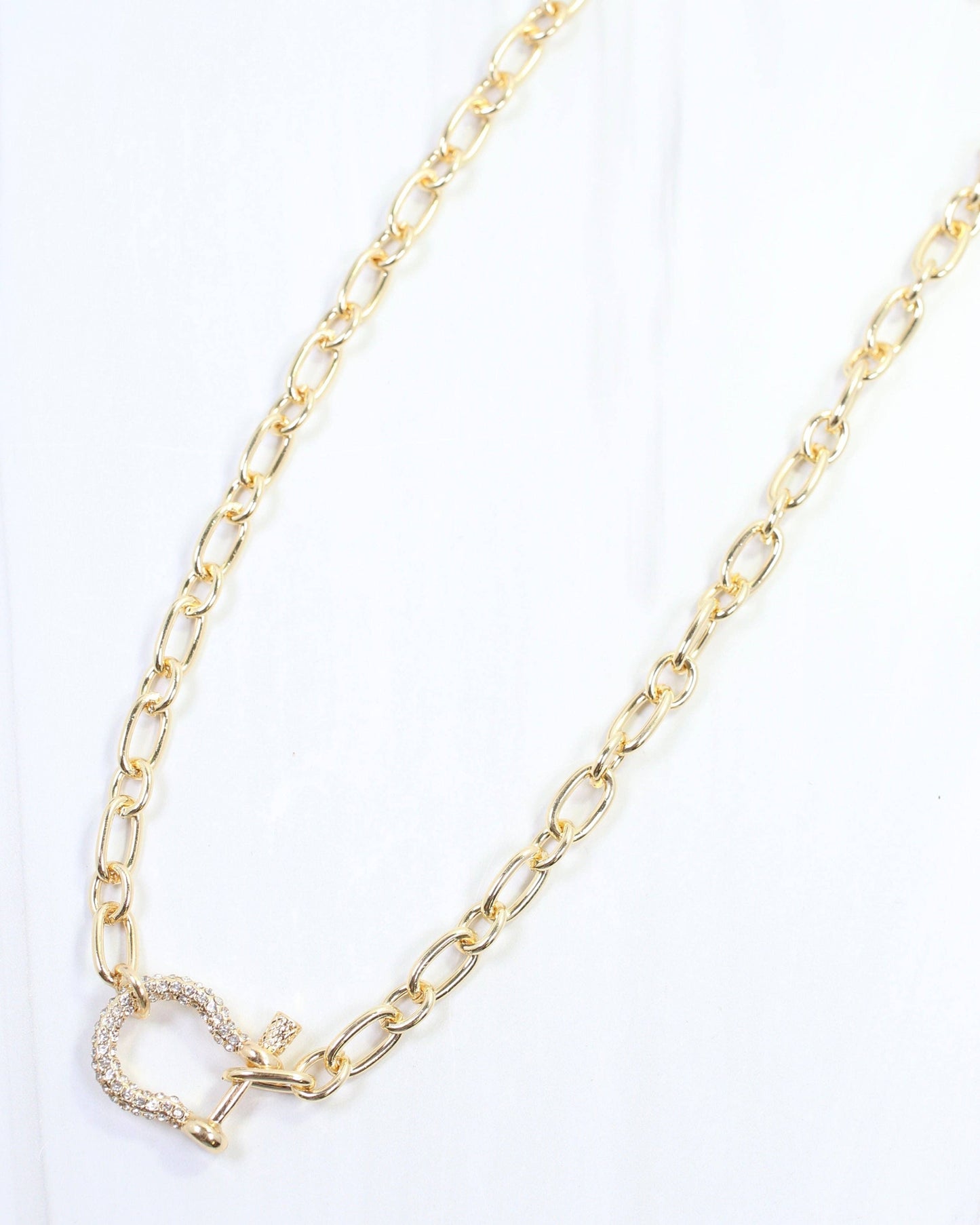 Bianca CZ Pave Horsebit Link Necklace WR Gold