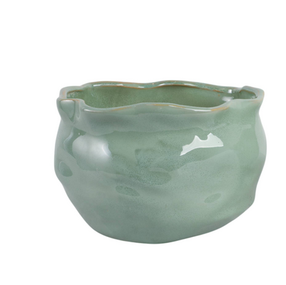 Green Ceramic Round Wavy Edge Planters (2 Sizes)