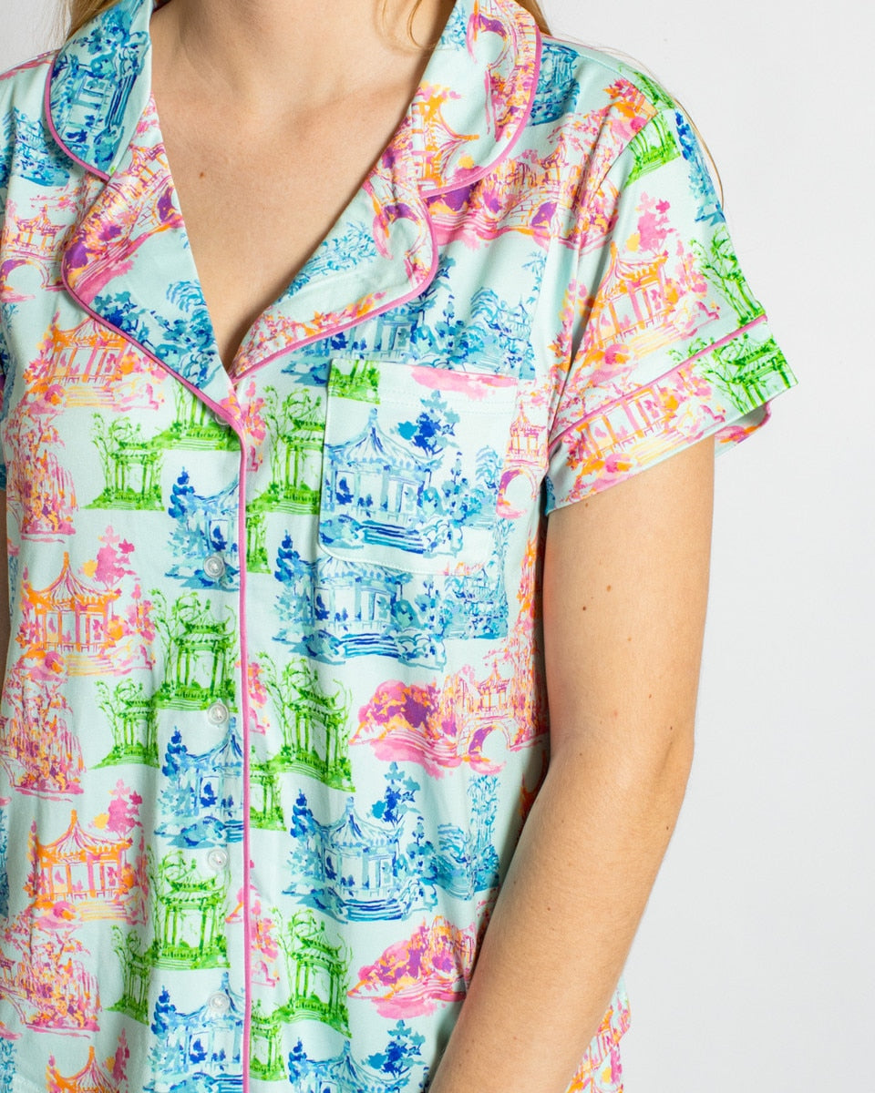 Maya Short Sleeve Button Up Sleep Shirt w/Shorts