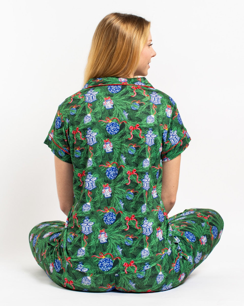 Spruce It Up Short Sleeve Button Up Sleep Shirt w/Pants