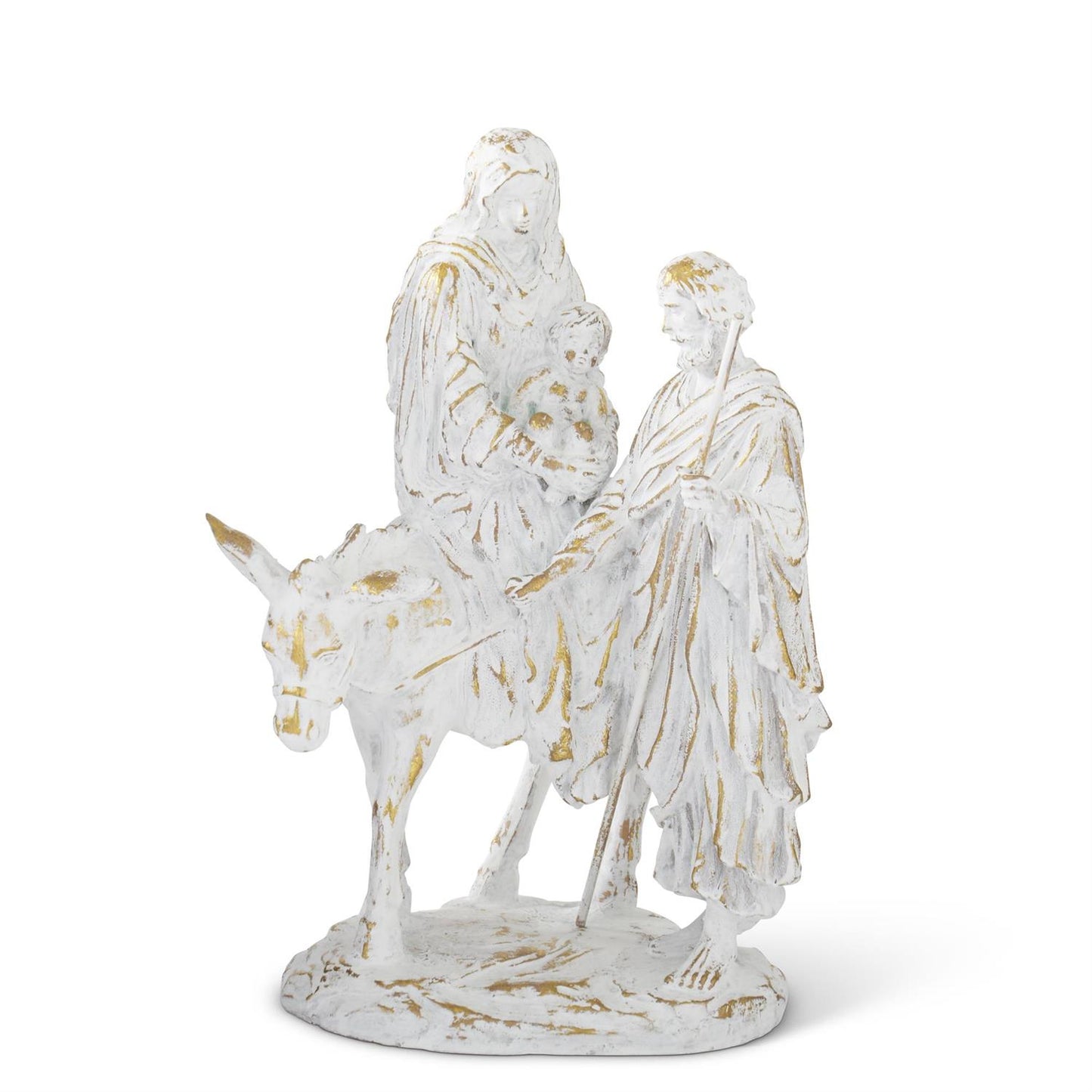 White w/Gold Resin Joseph w/Mary Riding Donkey Nativity