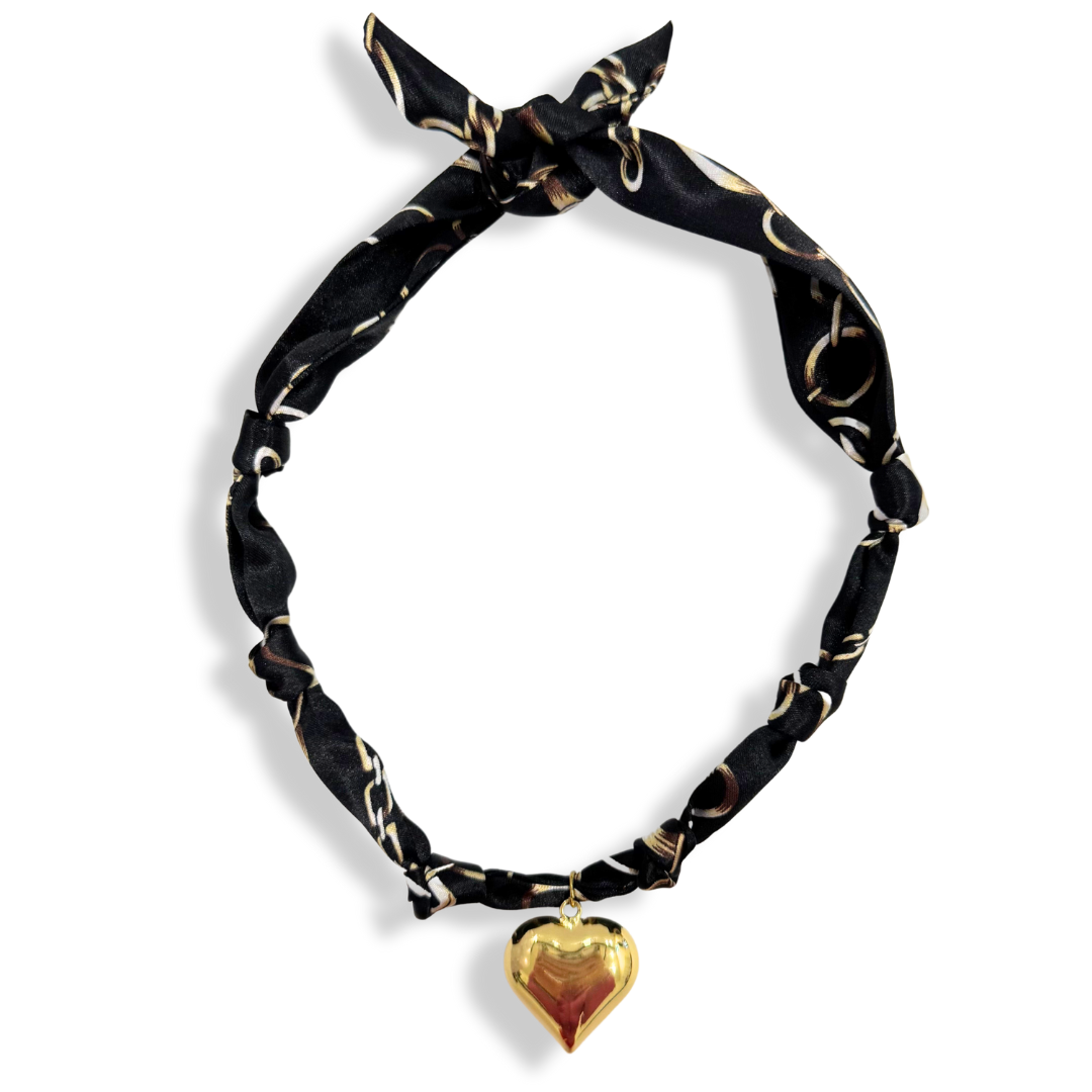 Scarf Bandana Charm Necklaces : Heart CZ - Purple Blue Abstract Scarf