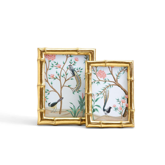 Gold Faux Bamboo Photo Frame w/Flora and Fauna Art (2 Sizes)
