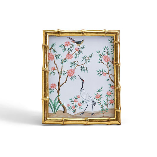 Gold Faux Bamboo Photo Frame w/Flora and Fauna Art