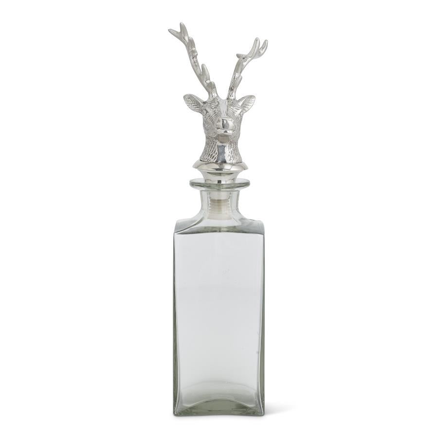 Square Glass Decanter w/Silver Deer Bust Stopper