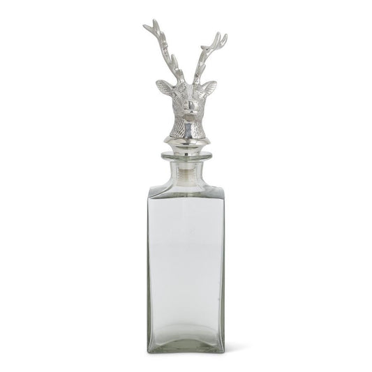 Square Glass Decanter w/Silver Deer Bust Stopper